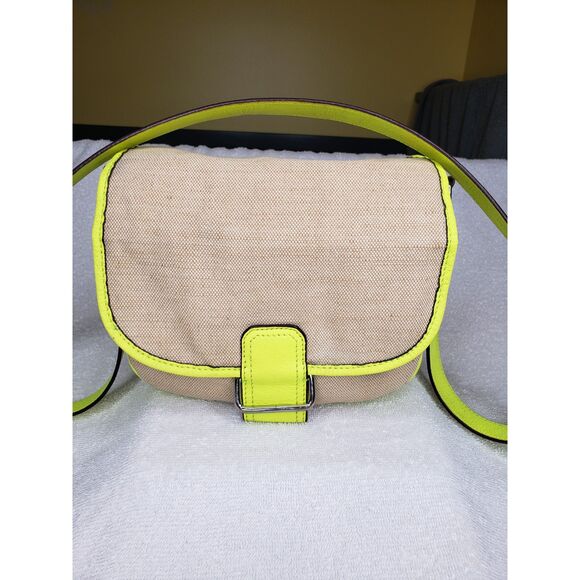 Gap Womens Crossbody Handbag Purse Jute Leather Canvas Tan Green Summer Spring - Picture 1 of 8